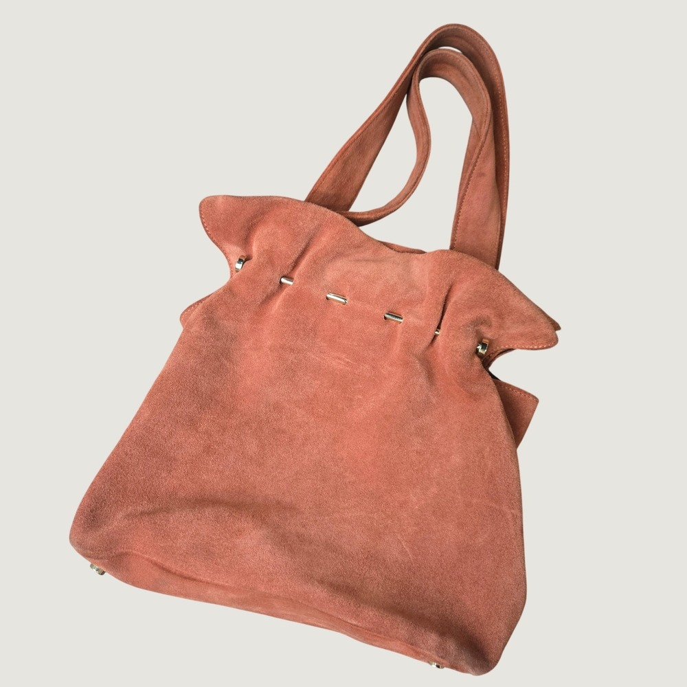 Reiss Terracotta Orange Suede Slouchy Shoulder Bag Cassius Gold Bar Detail Boho